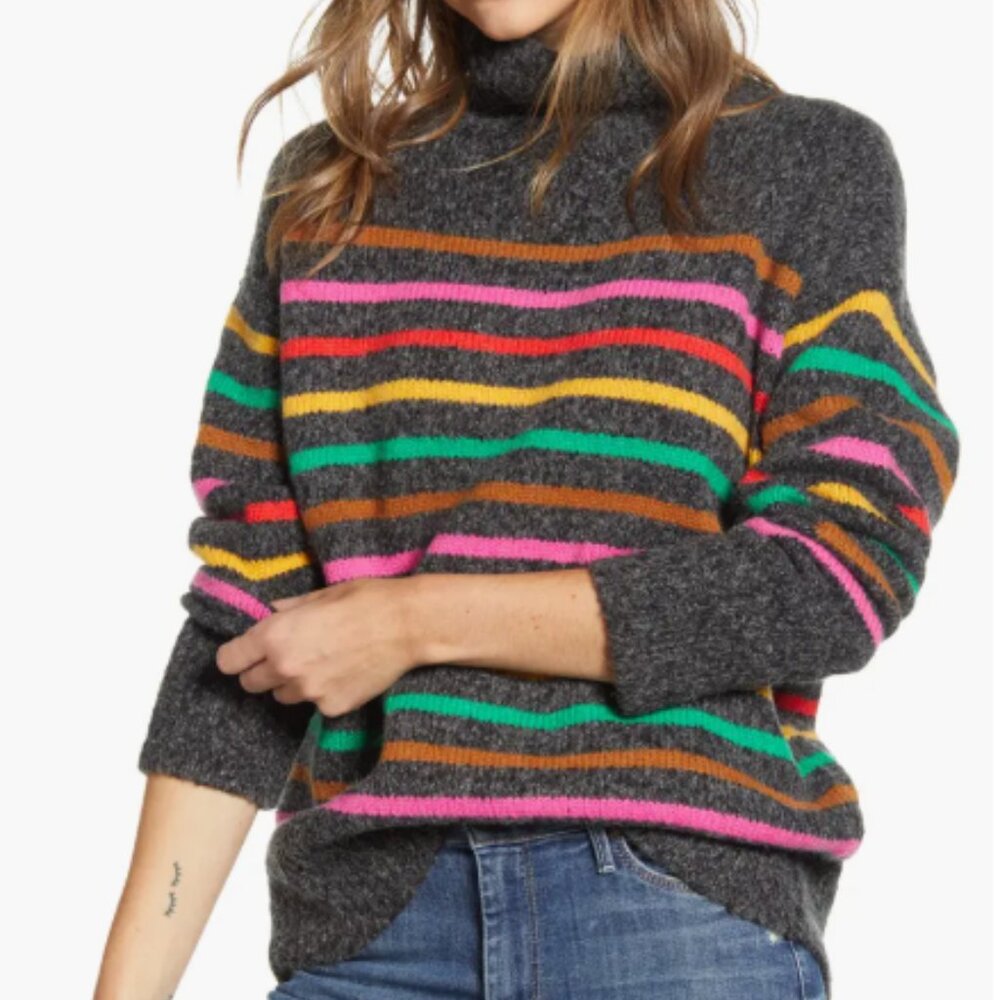 Lou & Grey Multicolor Striped Mockneck Sweater (Size Medium)